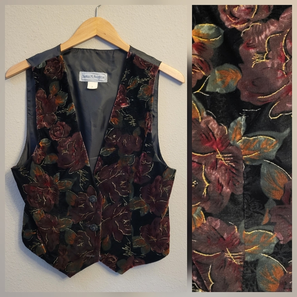 VTG 80s 90s Floral Vest Black